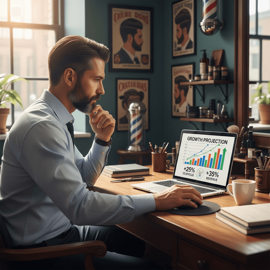 Barbershop owner tracking business growth