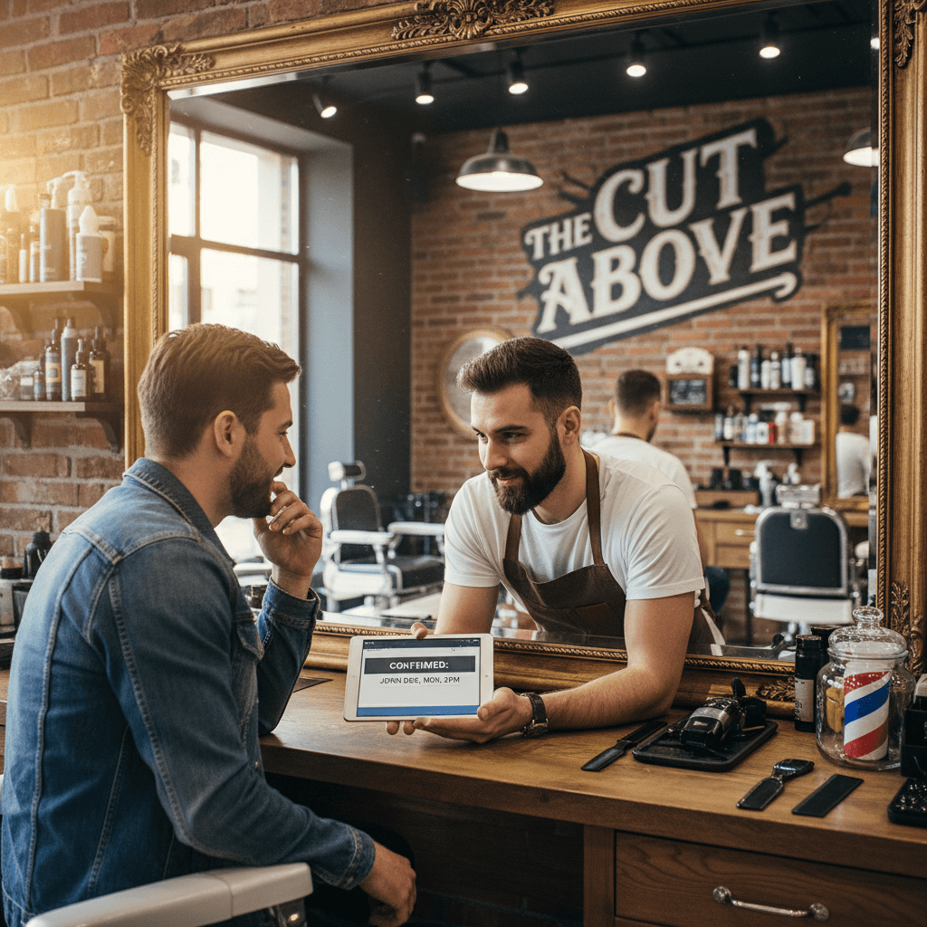 Barber confirming appointment with client