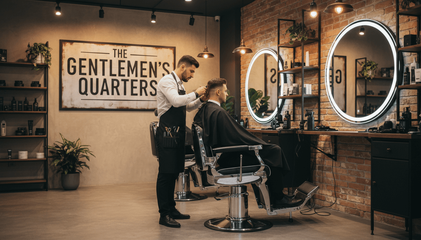 Barber cutting male client's hair in a modern, welcoming barbershop with natural light