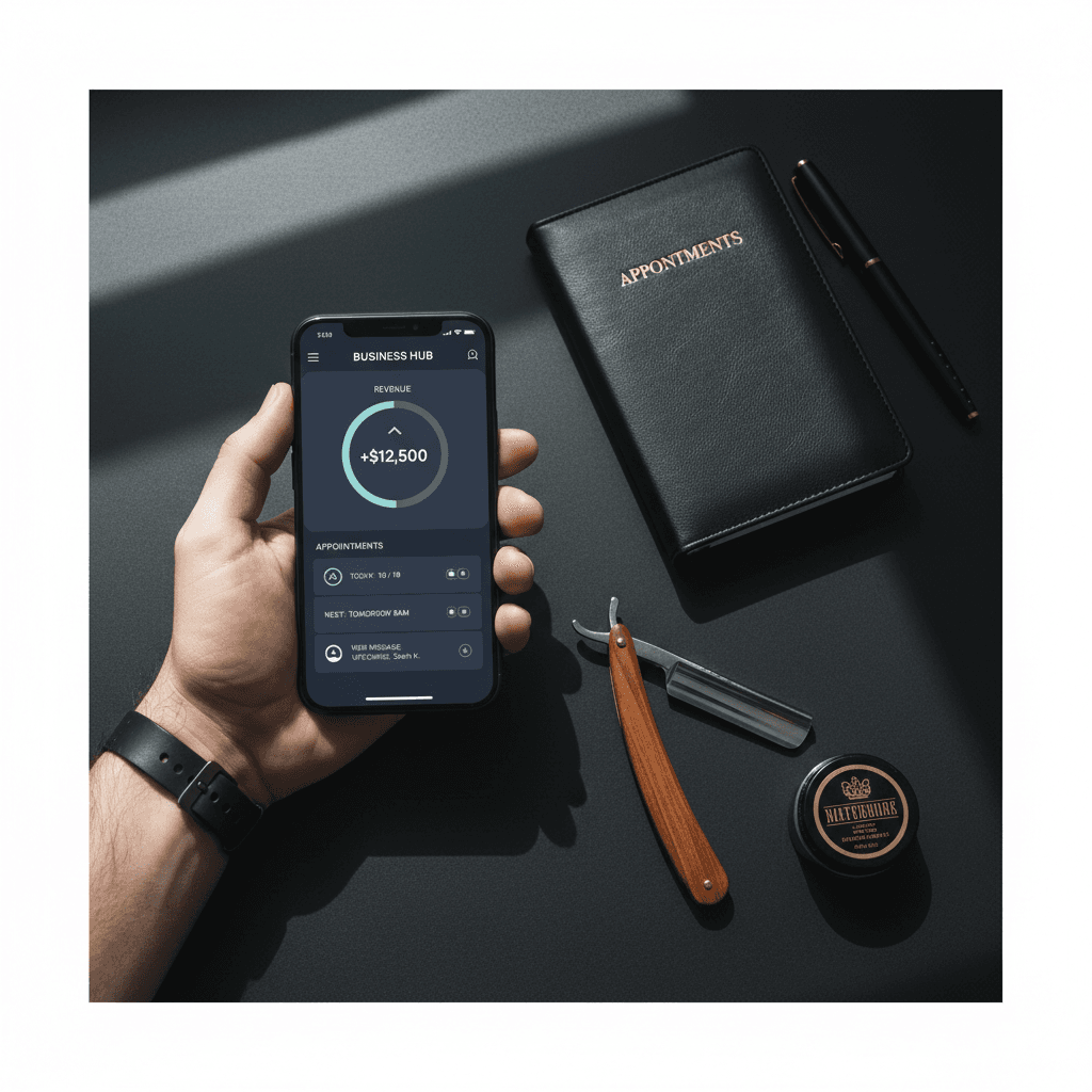 Barber reviewing qualified leads on tablet