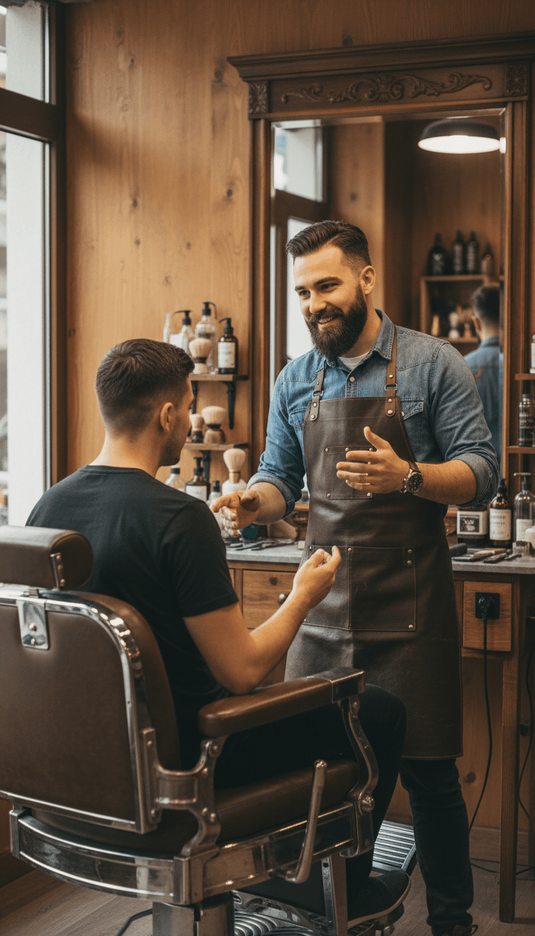 Satisfied customer leaving barbershop appointment